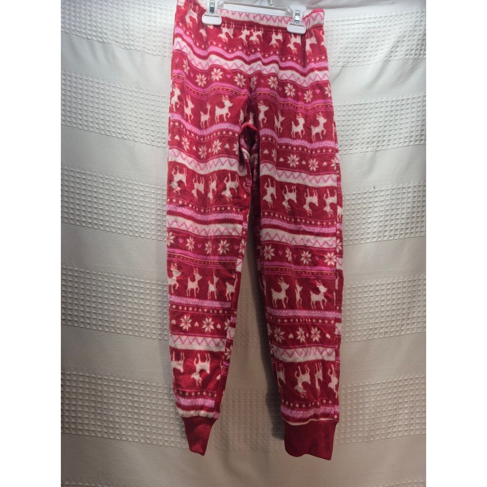 Cuddl Duds Pajama Pants Girls Size 7/8 M Red Fleece Christmas Cuffed 8168
